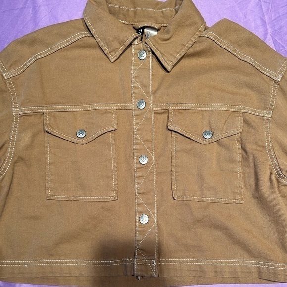 H&M Light Brown Cropped Button Down Jacket - Picture 3 of 5